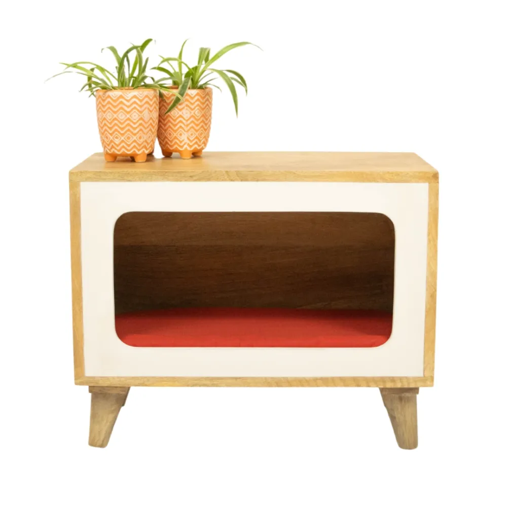 FurryLiving Telly Side Table with Cushion for Small Dogs and Cats (Oak)