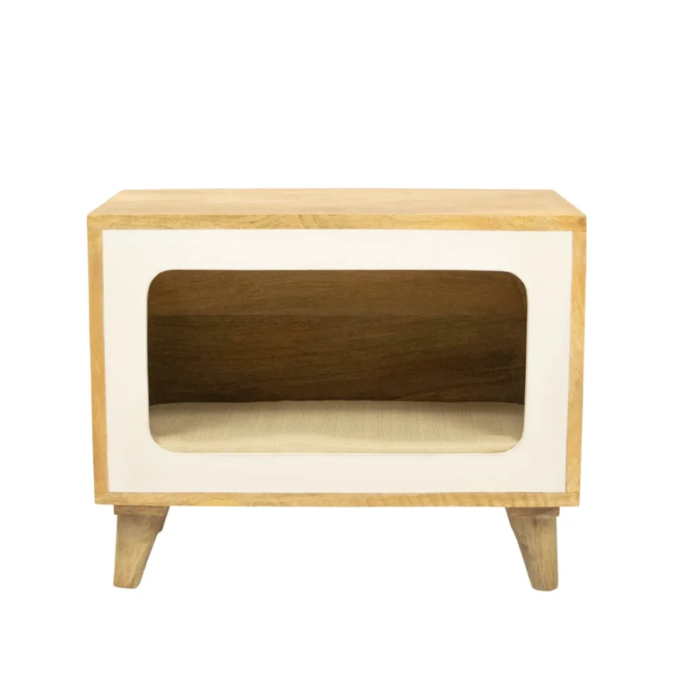 FurryLiving Telly Side Table with Cushion for Small Dogs and Cats (Oak)