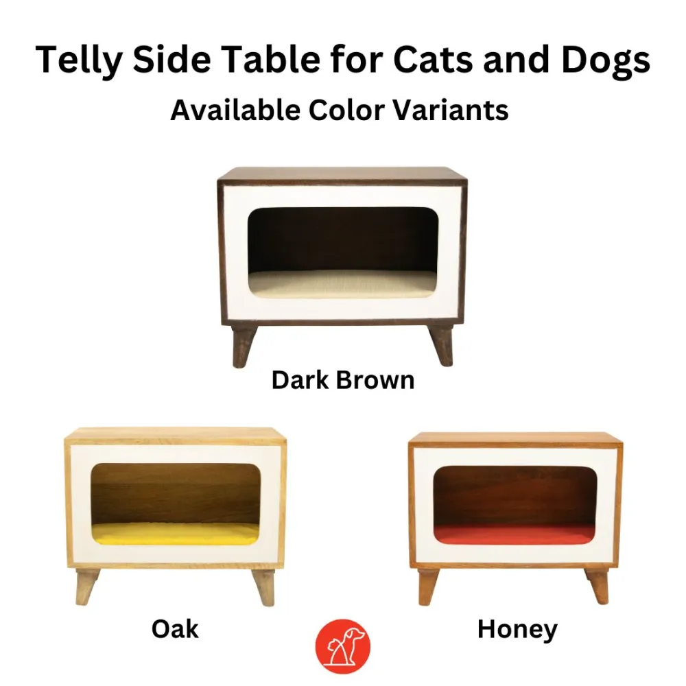 FurryLiving Telly Side Table with Cushion for Small Dogs and Cats (Oak)