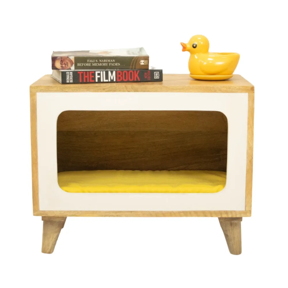 FurryLiving Telly Side Table with Cushion for Small Dogs and Cats (Oak)