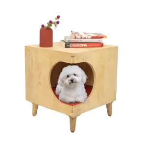FurryLiving Wally Side Table with Cushion for Small Dogs and Cats (Oak)