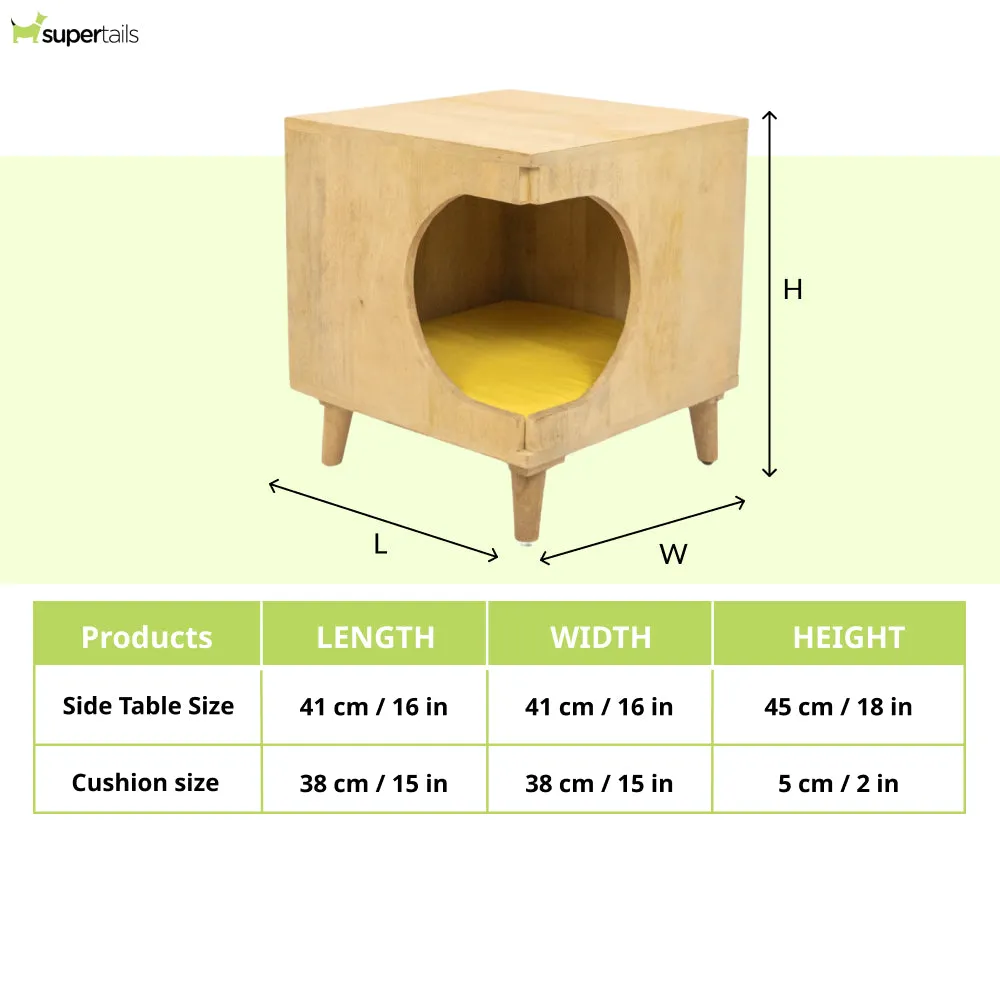 FurryLiving Wally Side Table with Cushion for Small Dogs and Cats (Oak)