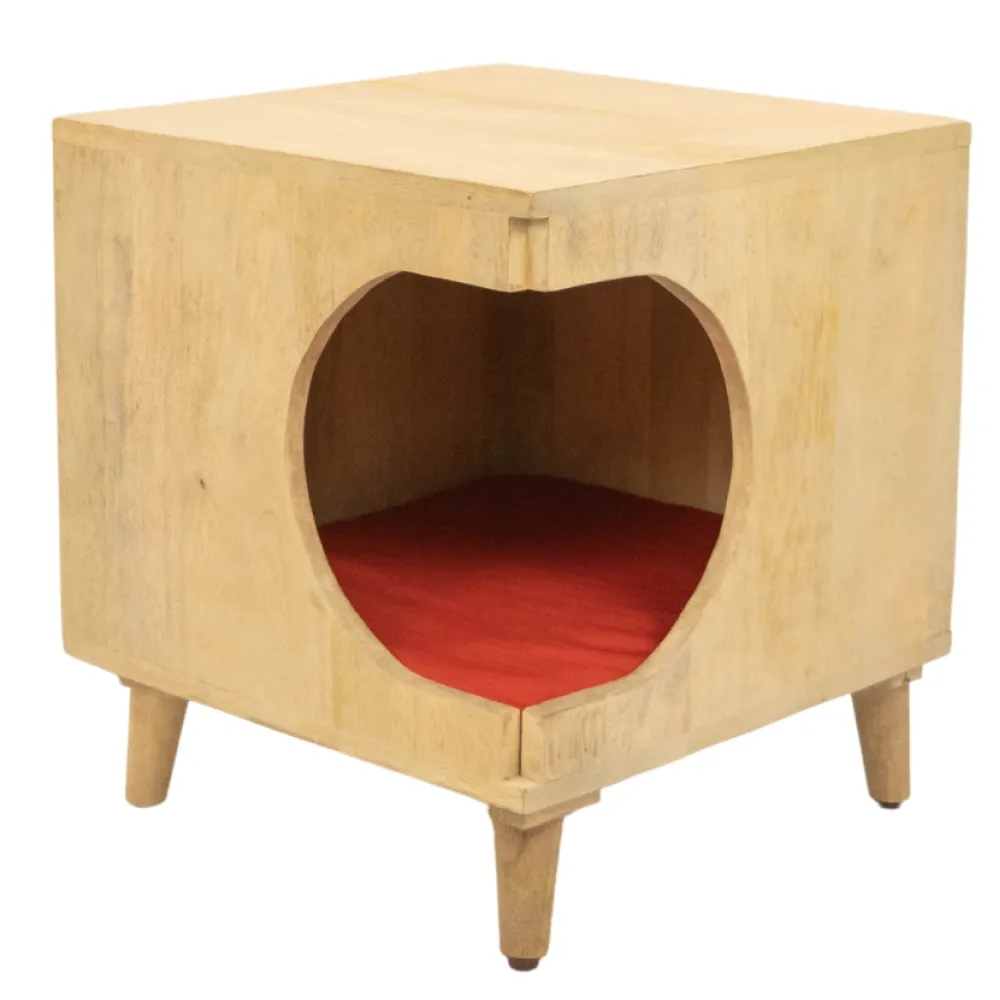 FurryLiving Wally Side Table with Cushion for Small Dogs and Cats (Oak)