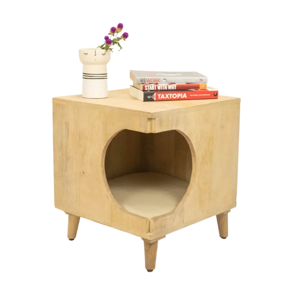 FurryLiving Wally Side Table with Cushion for Small Dogs and Cats (Oak)