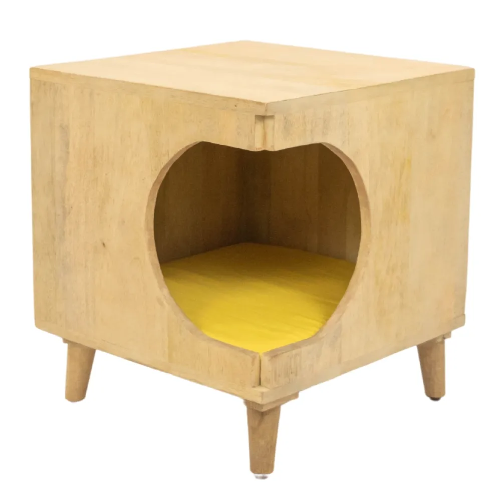 FurryLiving Wally Side Table with Cushion for Small Dogs and Cats (Oak)