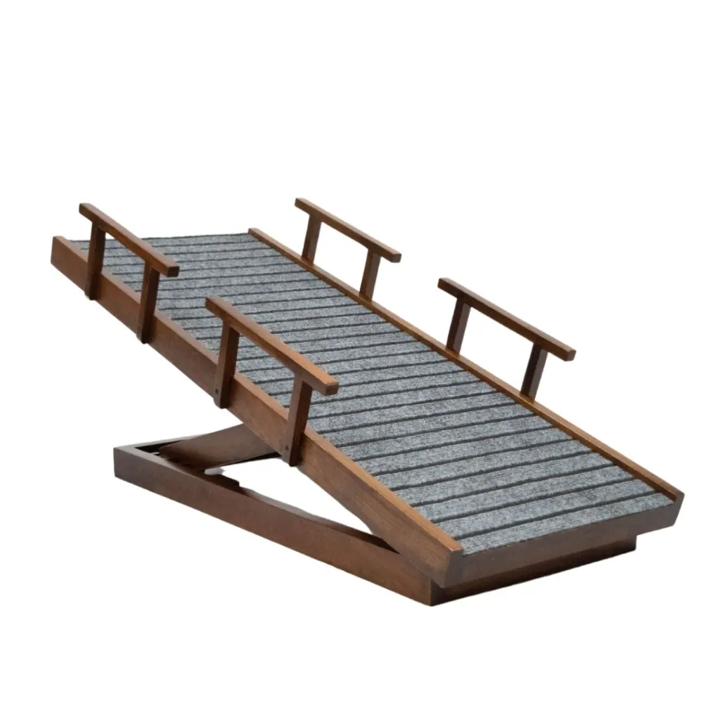 FurryLiving Wooden Ramp with Safety Rails for Dogs and Cats (Teak Brown)