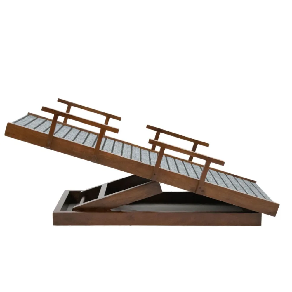 FurryLiving Wooden Ramp with Safety Rails for Dogs and Cats (Teak Brown)