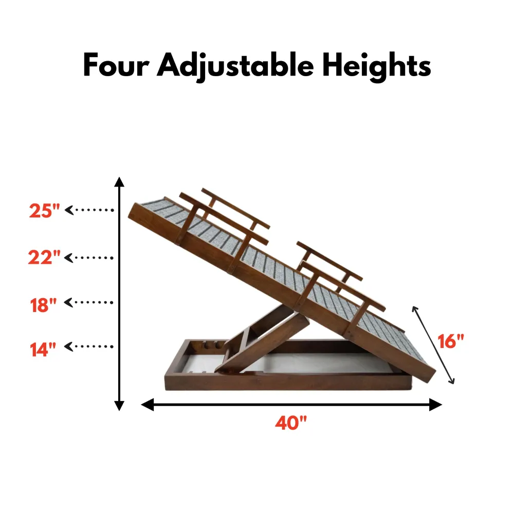 FurryLiving Wooden Ramp with Safety Rails for Dogs and Cats (Teak Brown)