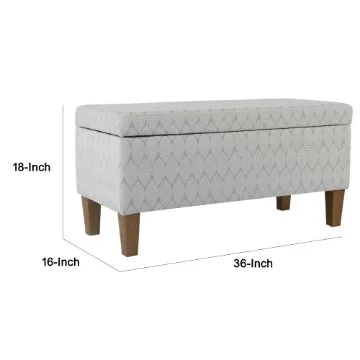 Geometric Patterned Fabric Upholstered Wooden Bench with Hinged Storage, Large, Gray and Brown - K6384NP-F2244 By Casagear Home