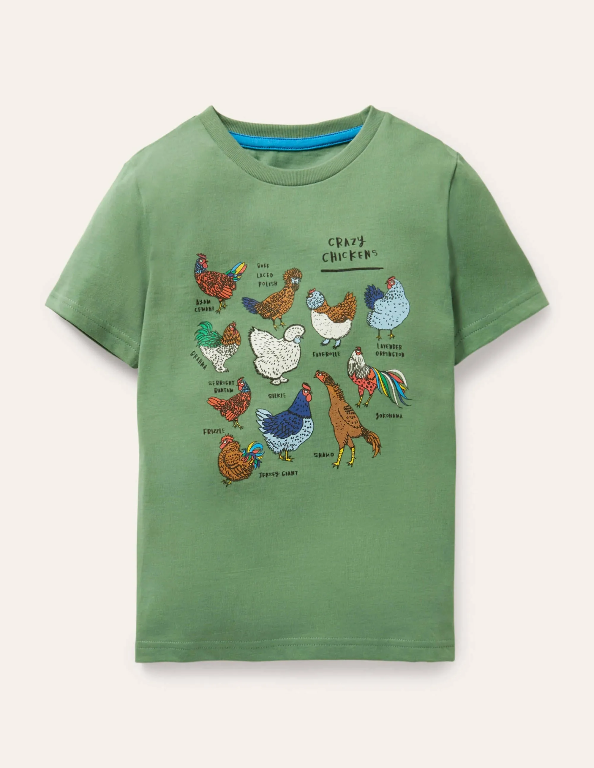 Graphic Grid T-shirt-Rosemary Green Chickens