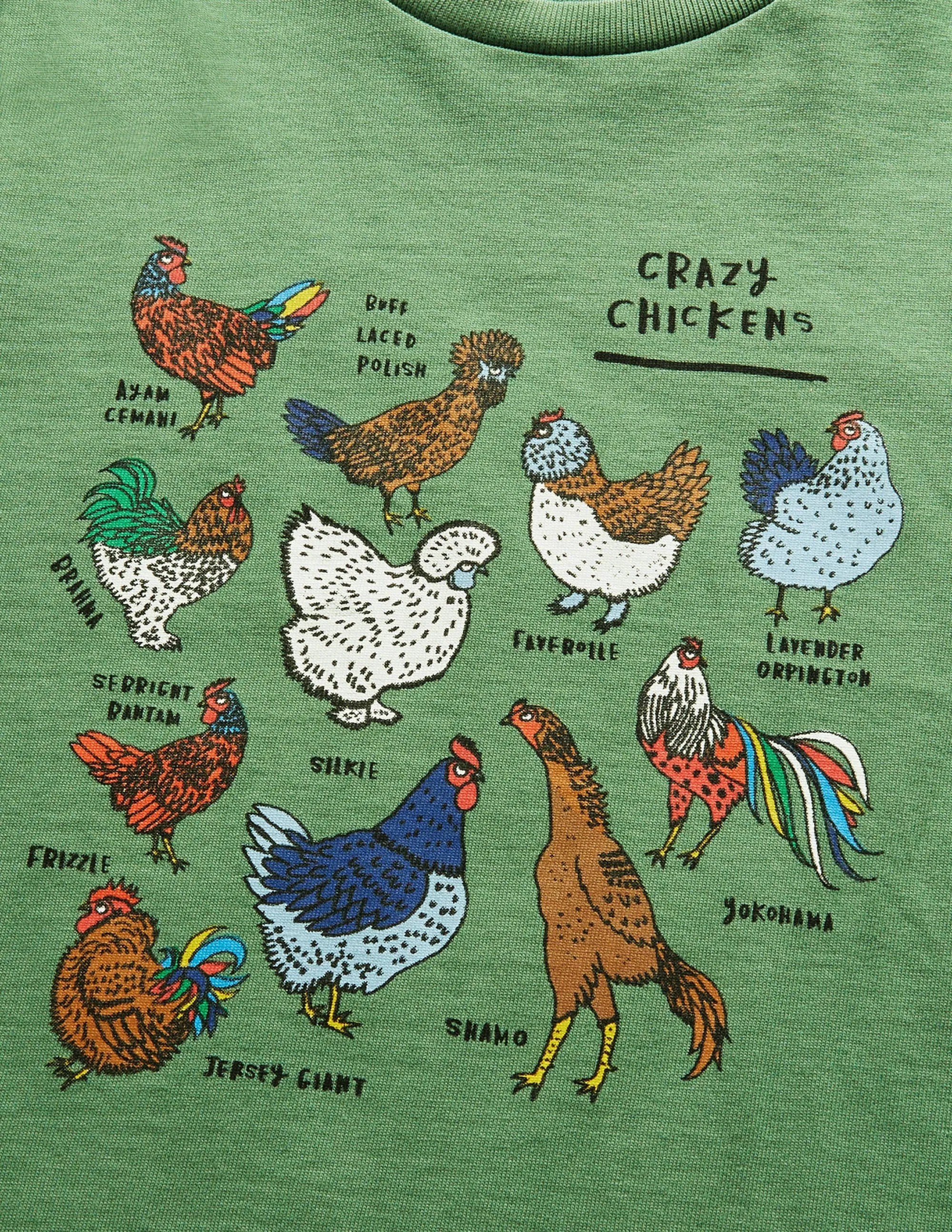 Graphic Grid T-shirt-Rosemary Green Chickens