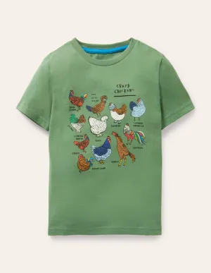 Graphic Grid T-shirt-Rosemary Green Chickens
