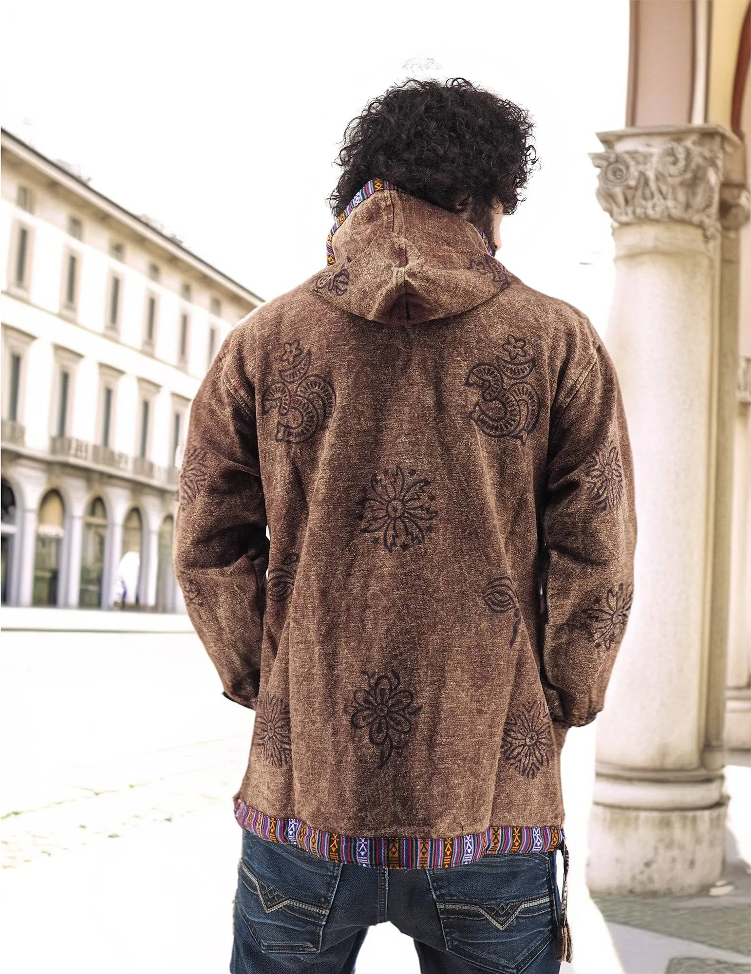 Handmade Casual Boho Cotton Unisex Jackets Hoodies Size S-M-L-XL Brown