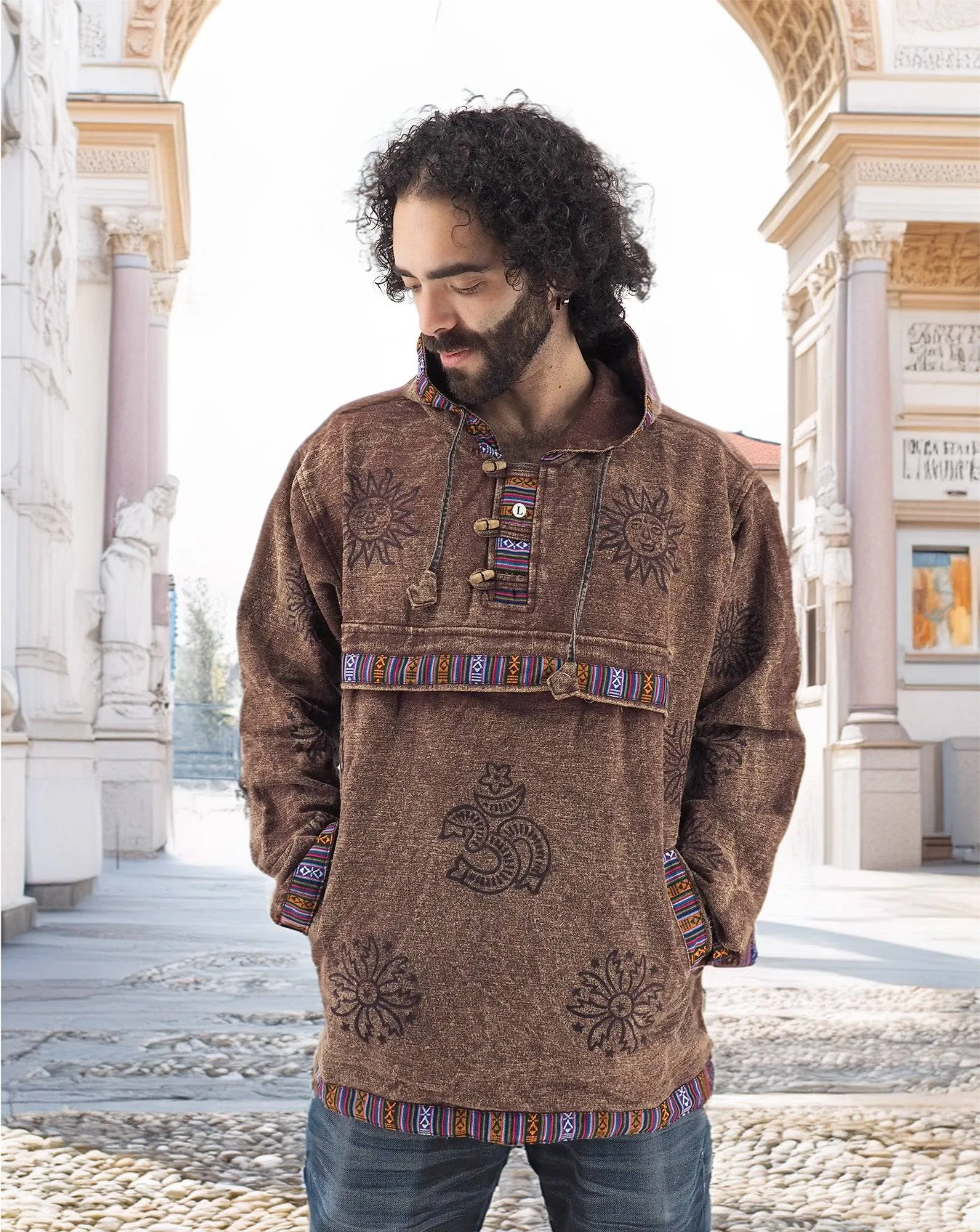 Handmade Casual Boho Cotton Unisex Jackets Hoodies Size S-M-L-XL Brown