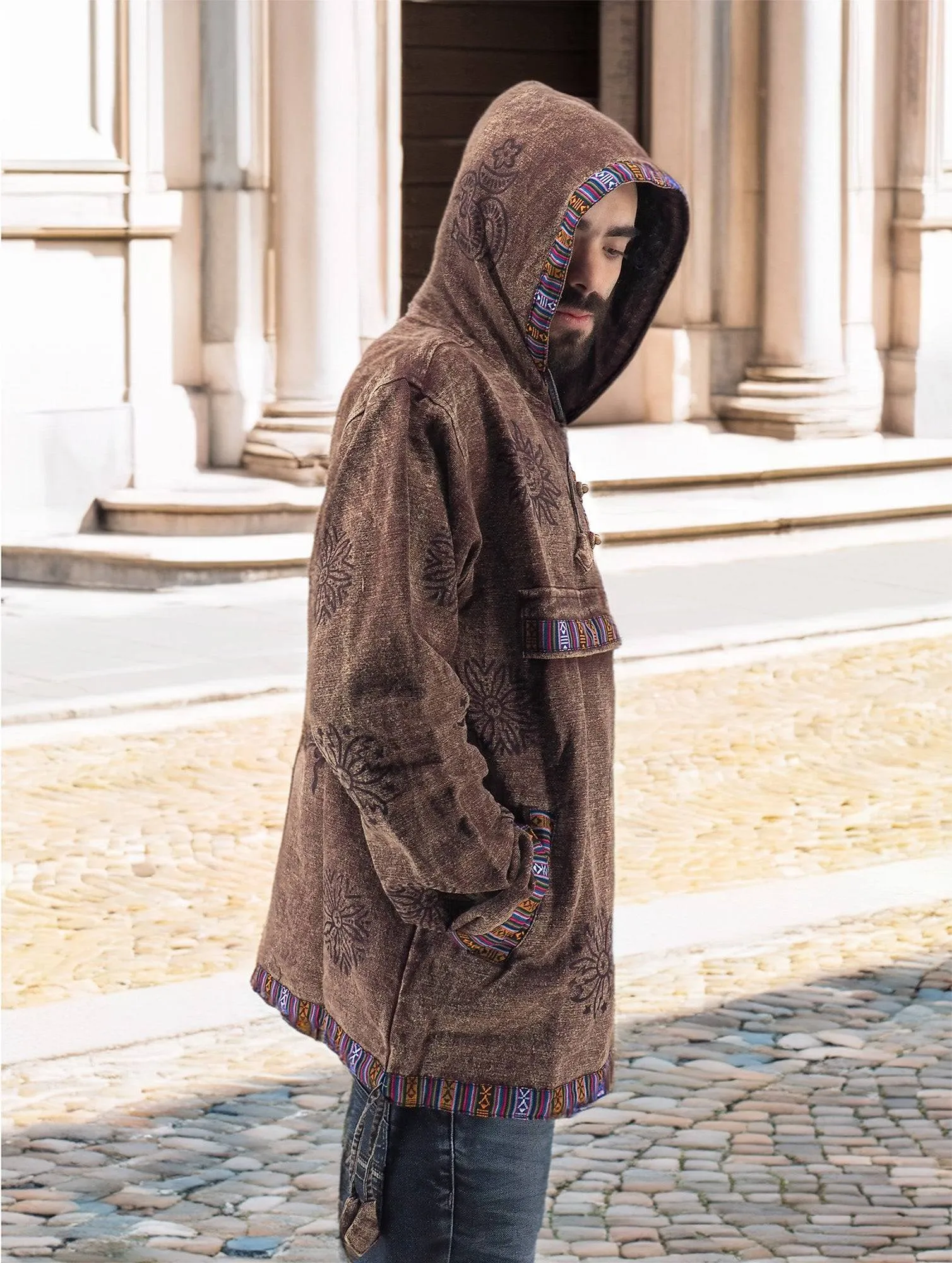 Handmade Casual Boho Cotton Unisex Jackets Hoodies Size S-M-L-XL Brown
