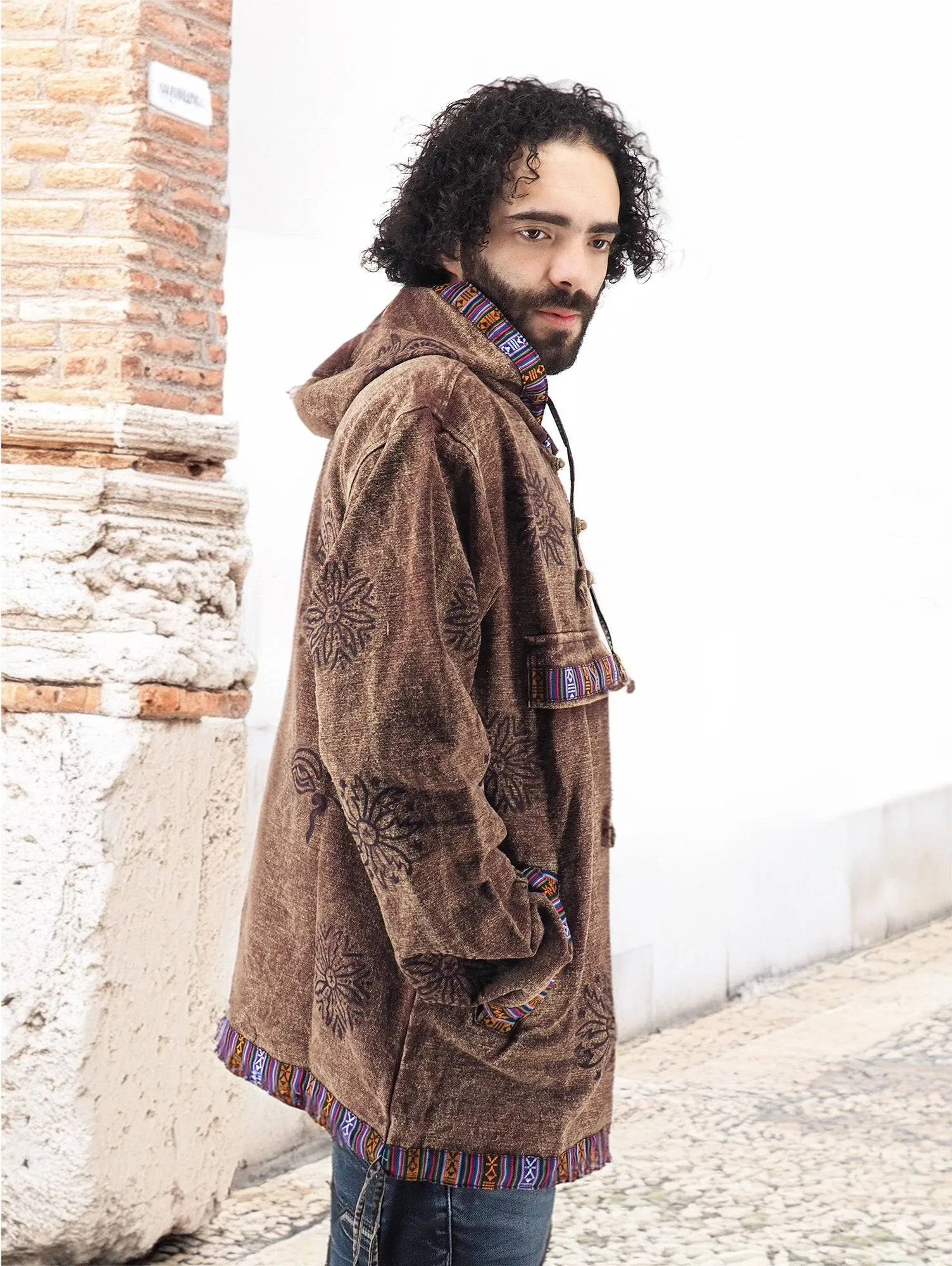 Handmade Casual Boho Cotton Unisex Jackets Hoodies Size S-M-L-XL Brown