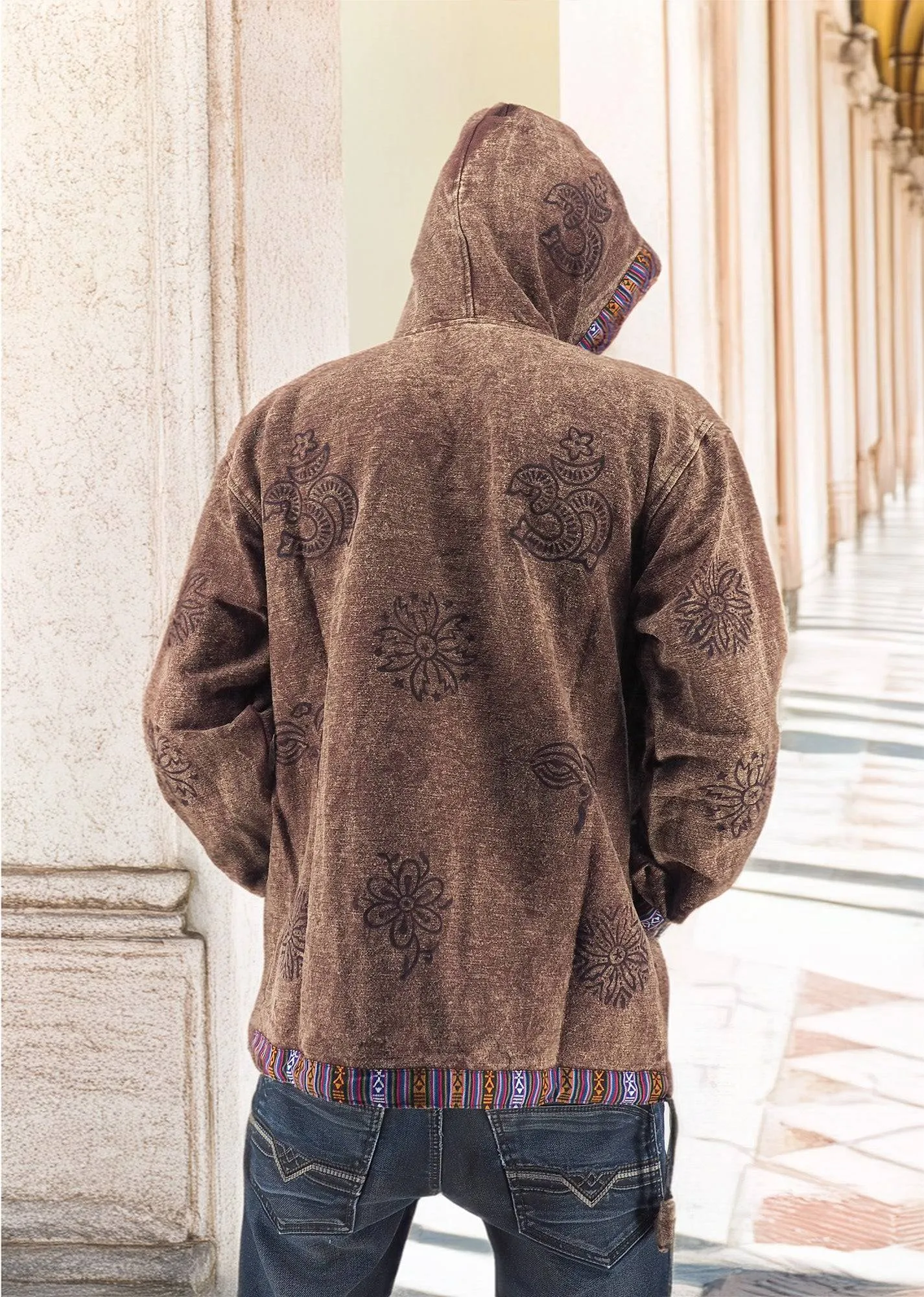 Handmade Casual Boho Cotton Unisex Jackets Hoodies Size S-M-L-XL Brown