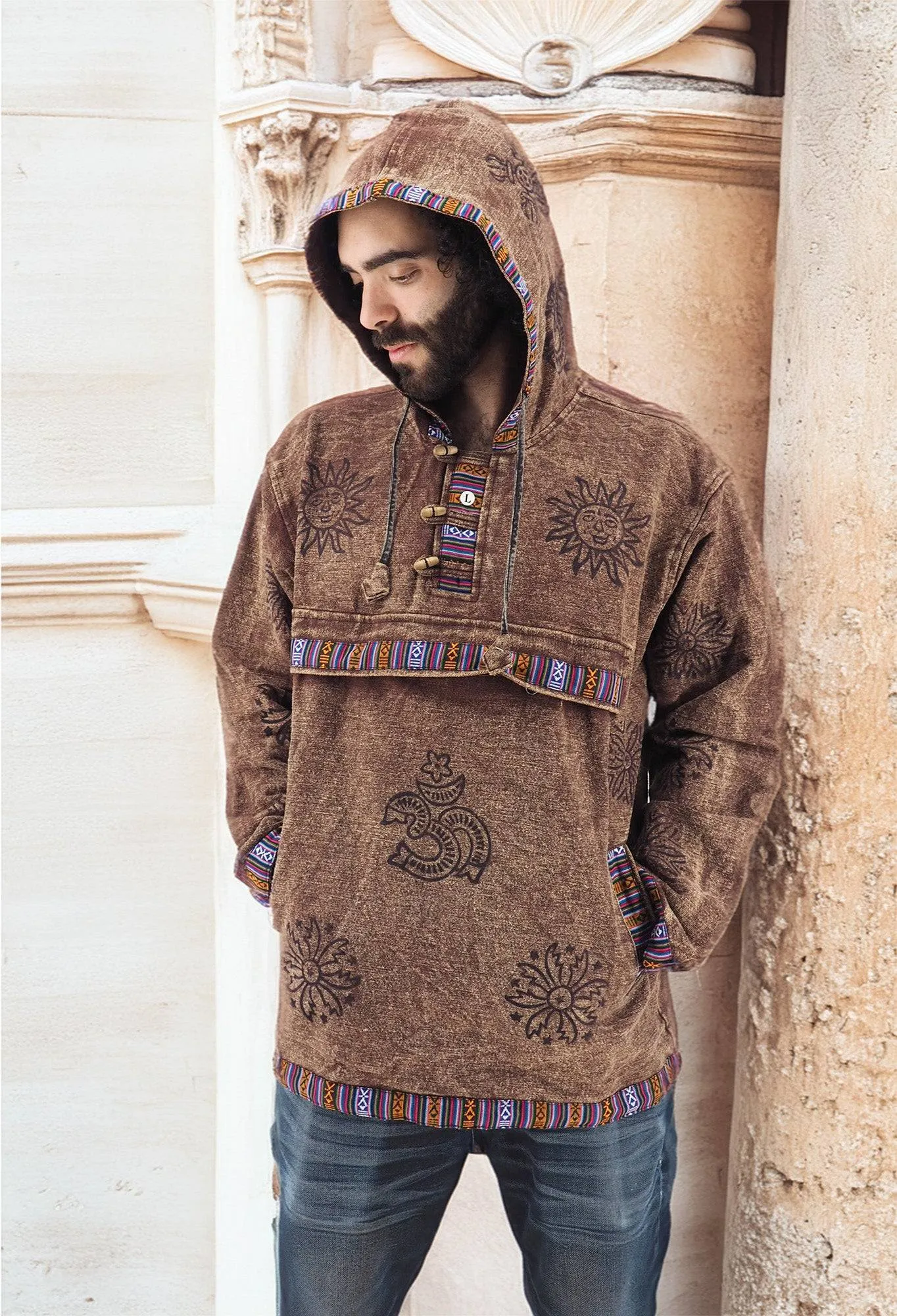 Handmade Casual Boho Cotton Unisex Jackets Hoodies Size S-M-L-XL Brown