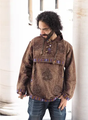 Handmade Casual Boho Cotton Unisex Jackets Hoodies Size S-M-L-XL Brown