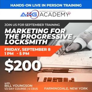 Hands-On Live In-Person Training - Marketing For The Progressive Locksmith with Bill Youngson - 1/2 Day Course - 4 CEU's (September 8, 2023 - Farmingdale, NY)