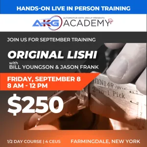Hands-On Live In-Person Training - Original Lishi with Bill Youngson & Jason Frank - 1/2 Day Course - 4 CEU's (September 8, 2023 - Farmingdale, NY)