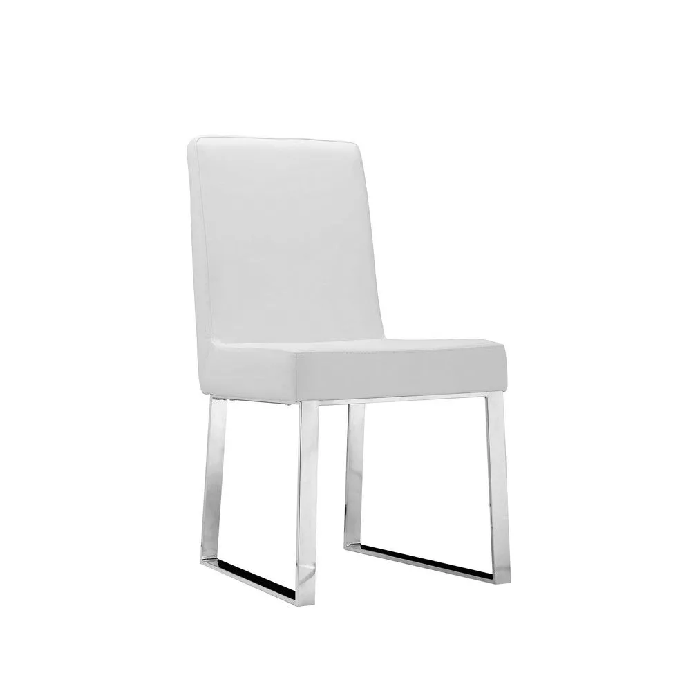 Ien 25 Inch Dining Chair Set of 2, Armless, White Faux Leather, Chrome By Casagear Home