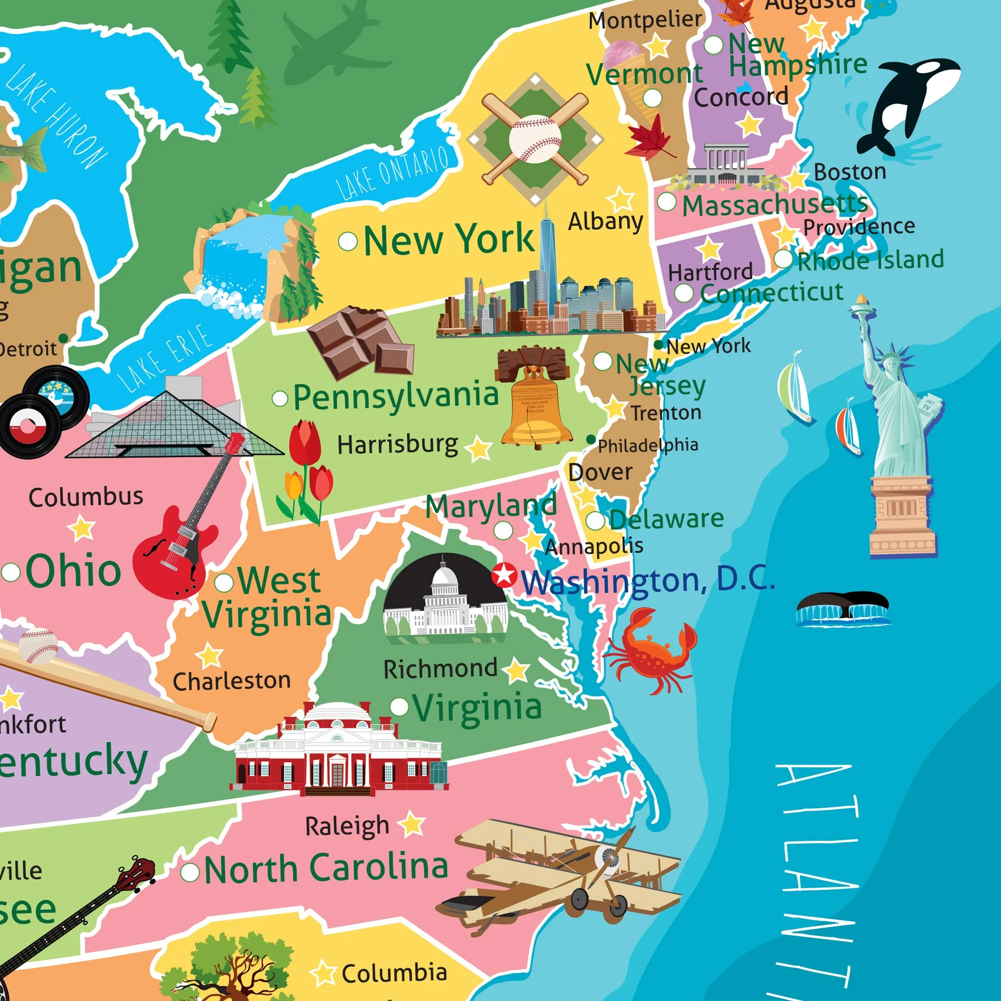 Kids Colorful USA Push Pin Map - Single Panel