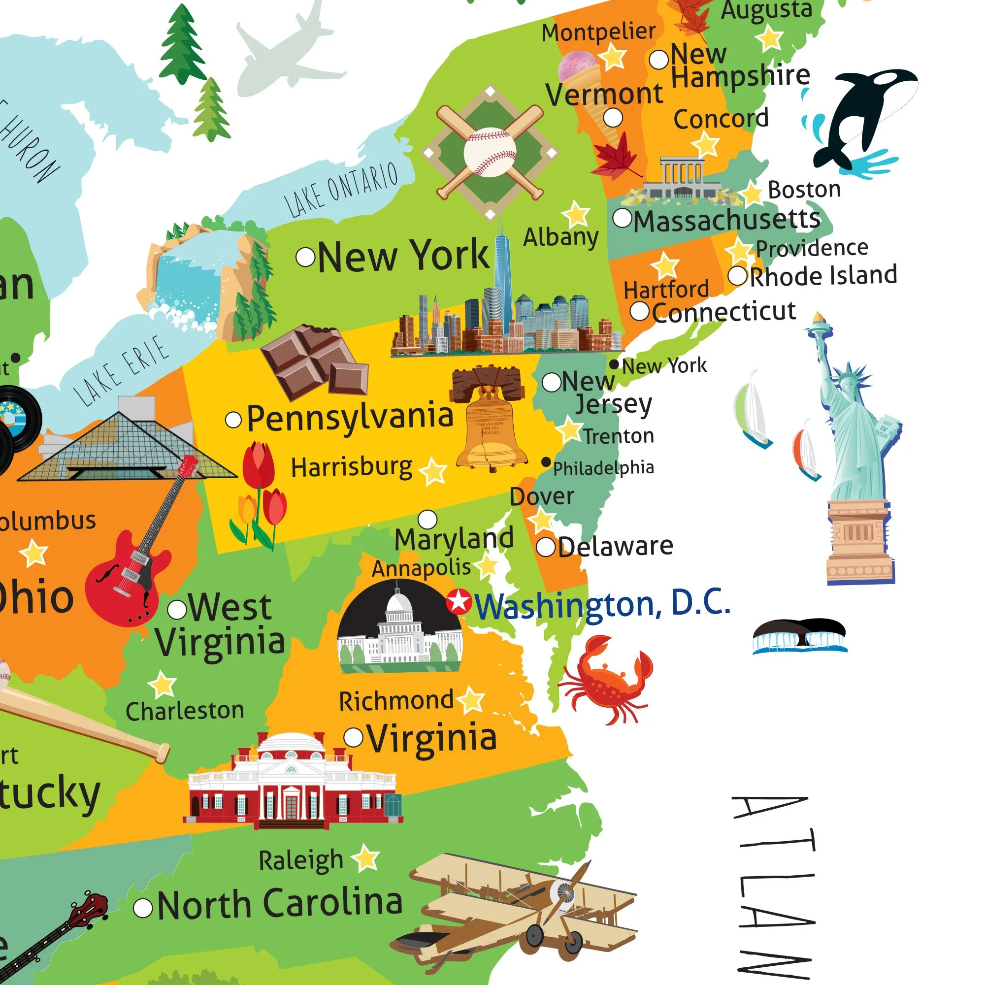 Kids USA Push Pin Map in Bright Colors - Single Panel
