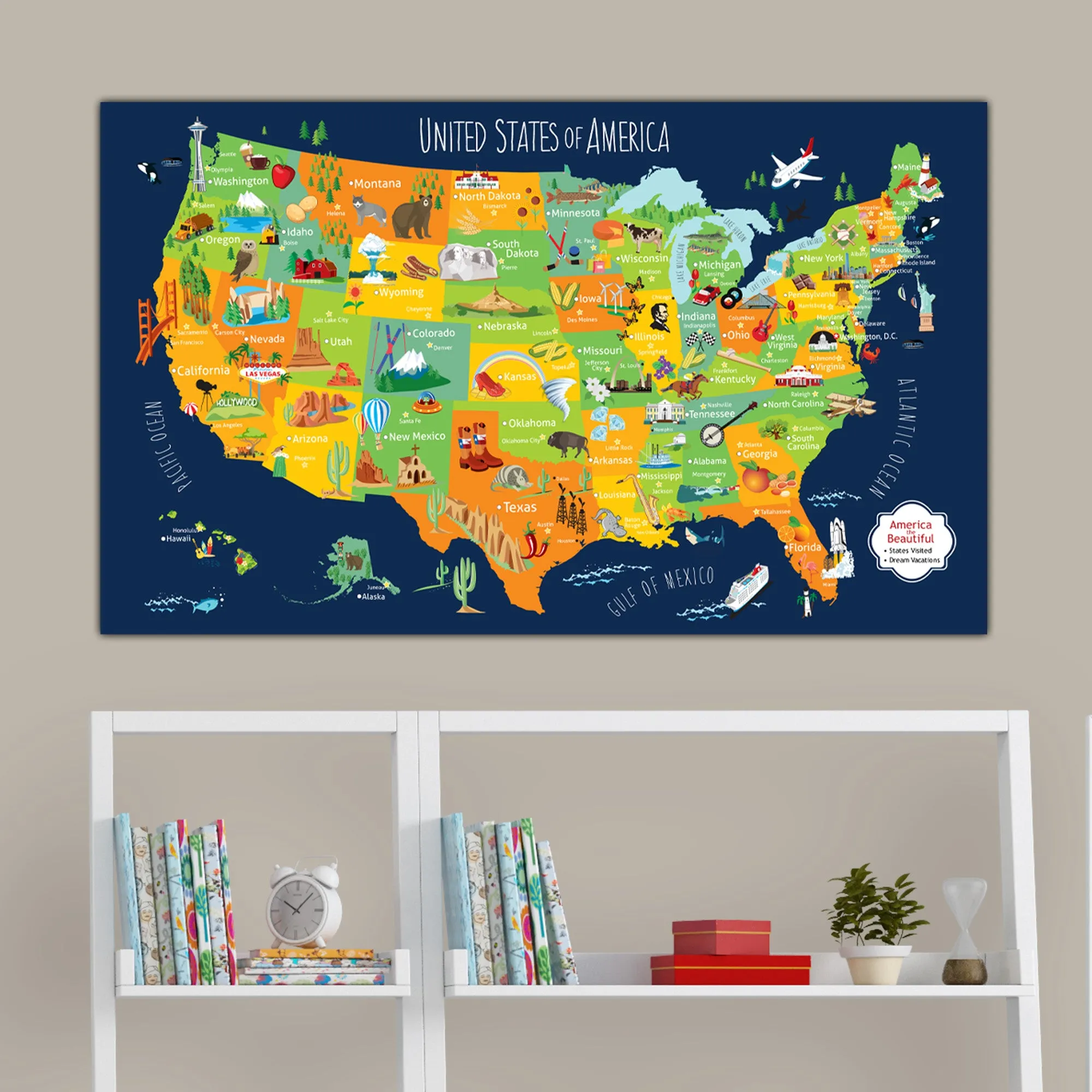 Kids USA Push Pin Map in Bright Colors - Single Panel
