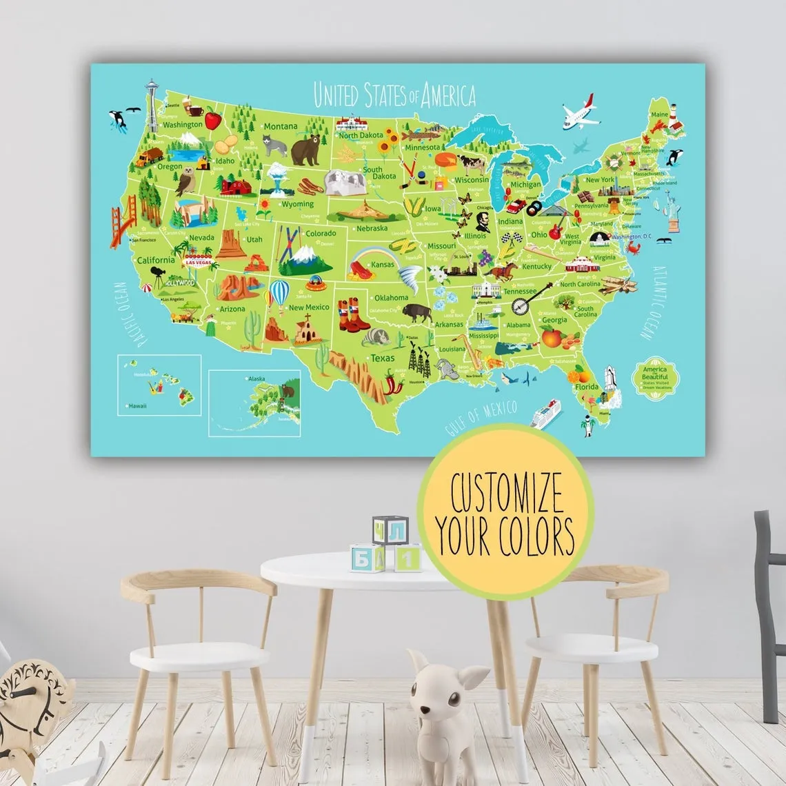 Kids USA Push Pin Map - Single Panel