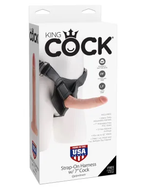 King Cock Strap On Harness With 7 Cock Flesh "