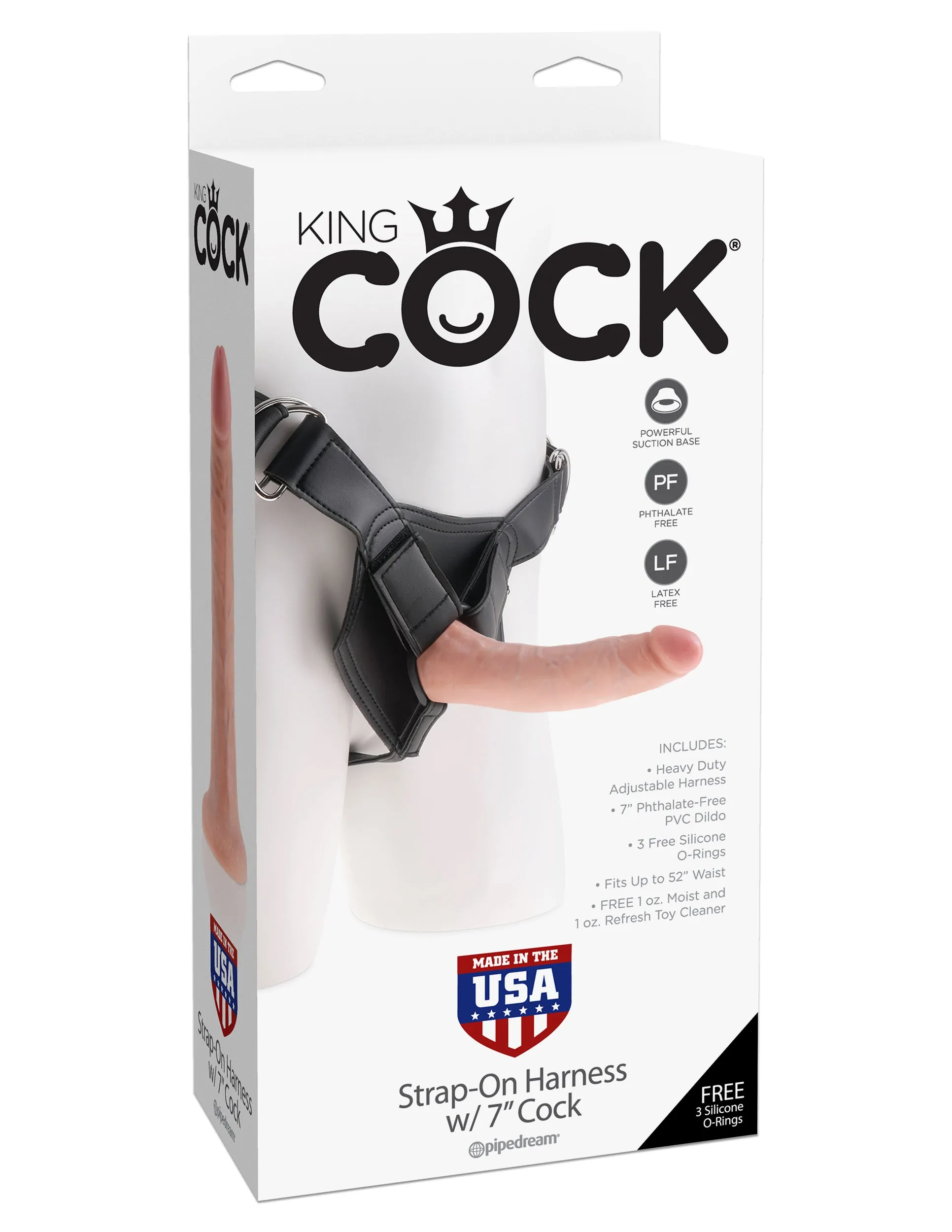 King Cock Strap On Harness With 7 Cock Flesh "