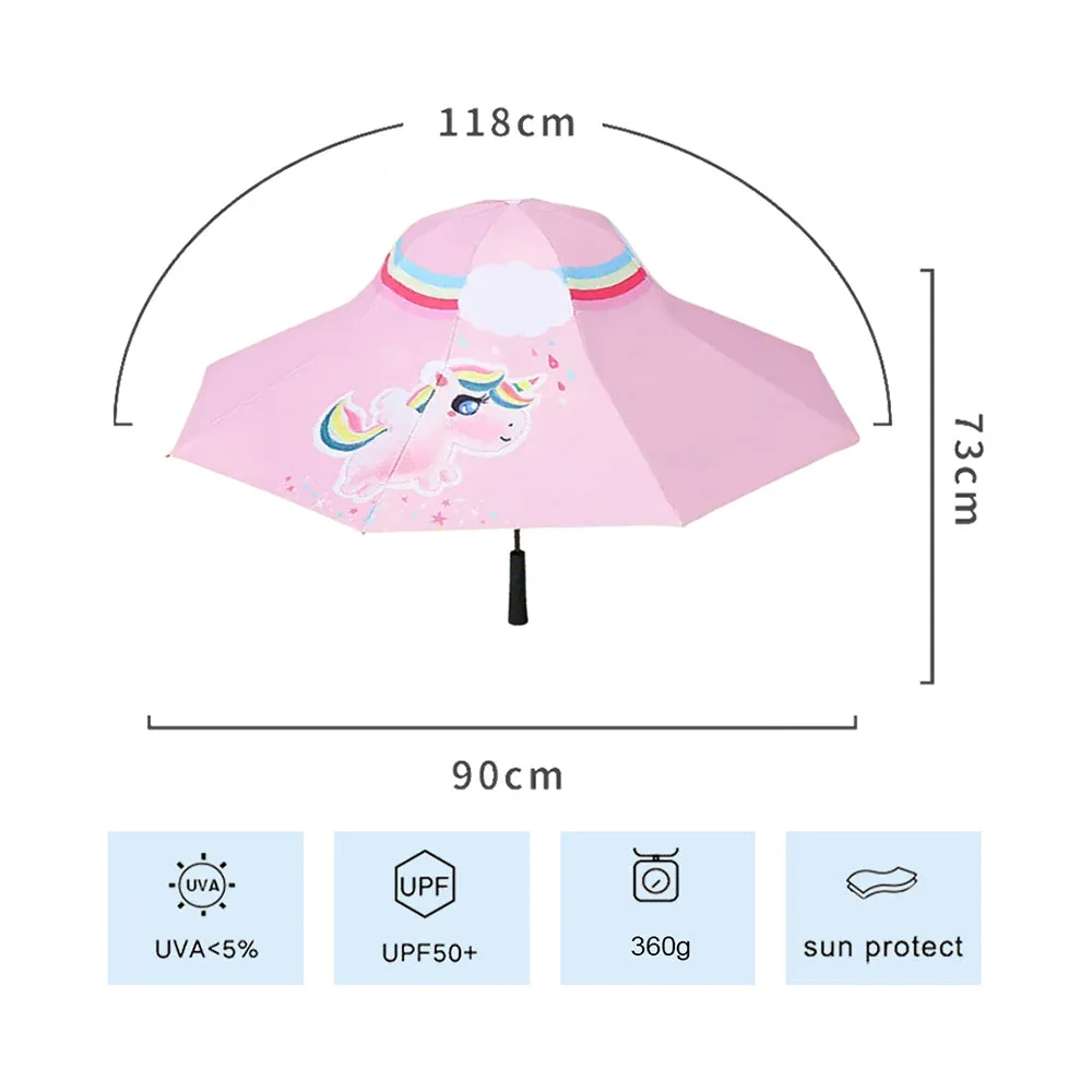 Little Surprise Box Rainbow Uni Theme,Unique SpanishPatio StyleKids Umbrella,5-12Years,Pink