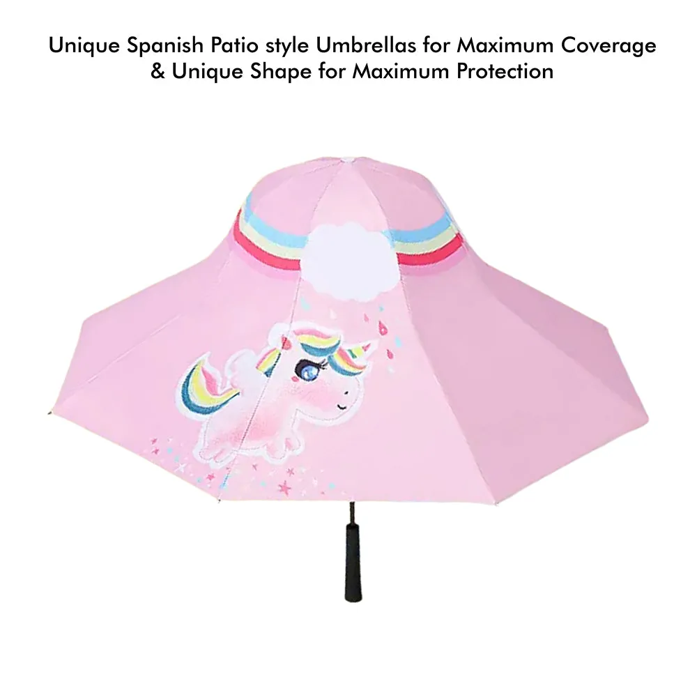 Little Surprise Box Rainbow Uni Theme,Unique SpanishPatio StyleKids Umbrella,5-12Years,Pink
