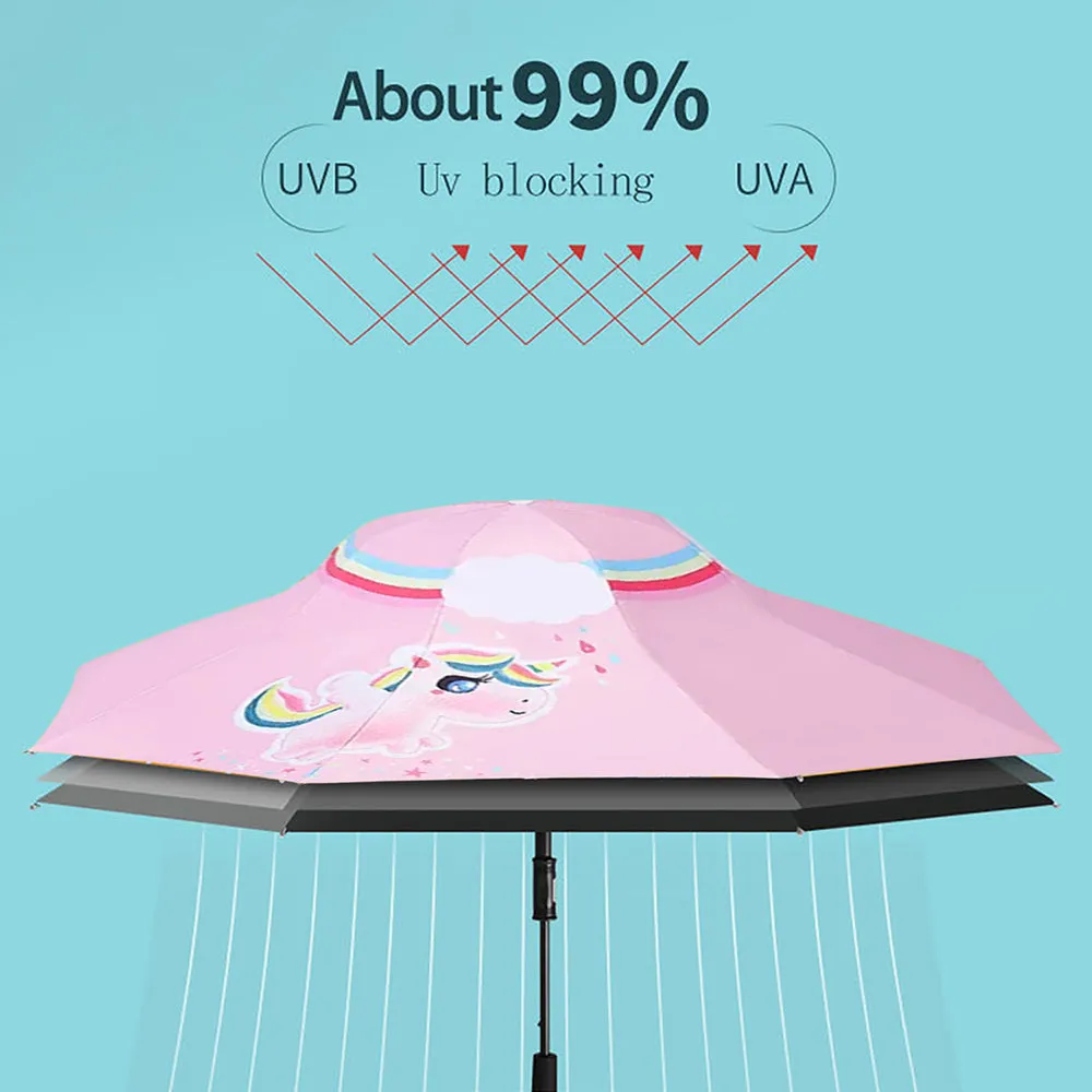 Little Surprise Box Rainbow Uni Theme,Unique SpanishPatio StyleKids Umbrella,5-12Years,Pink
