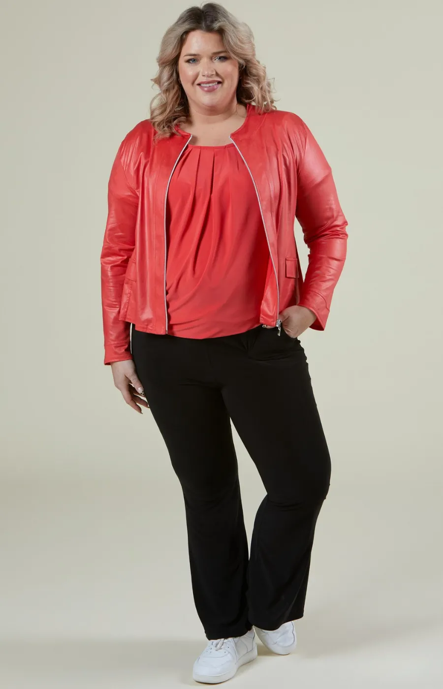 Magna Leather Look Jacket in Coral