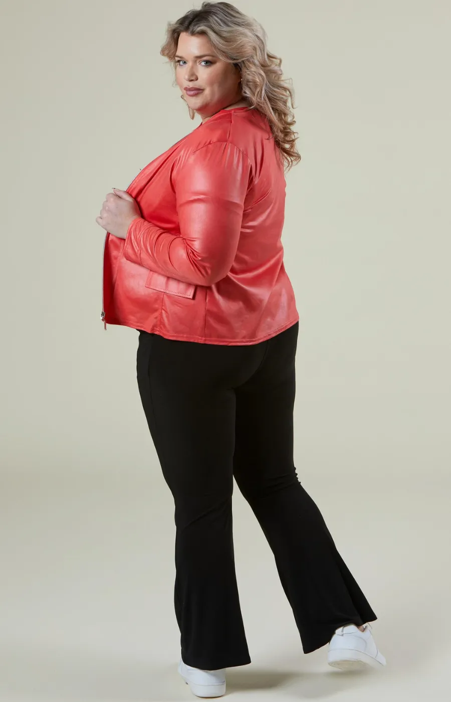 Magna Leather Look Jacket in Coral