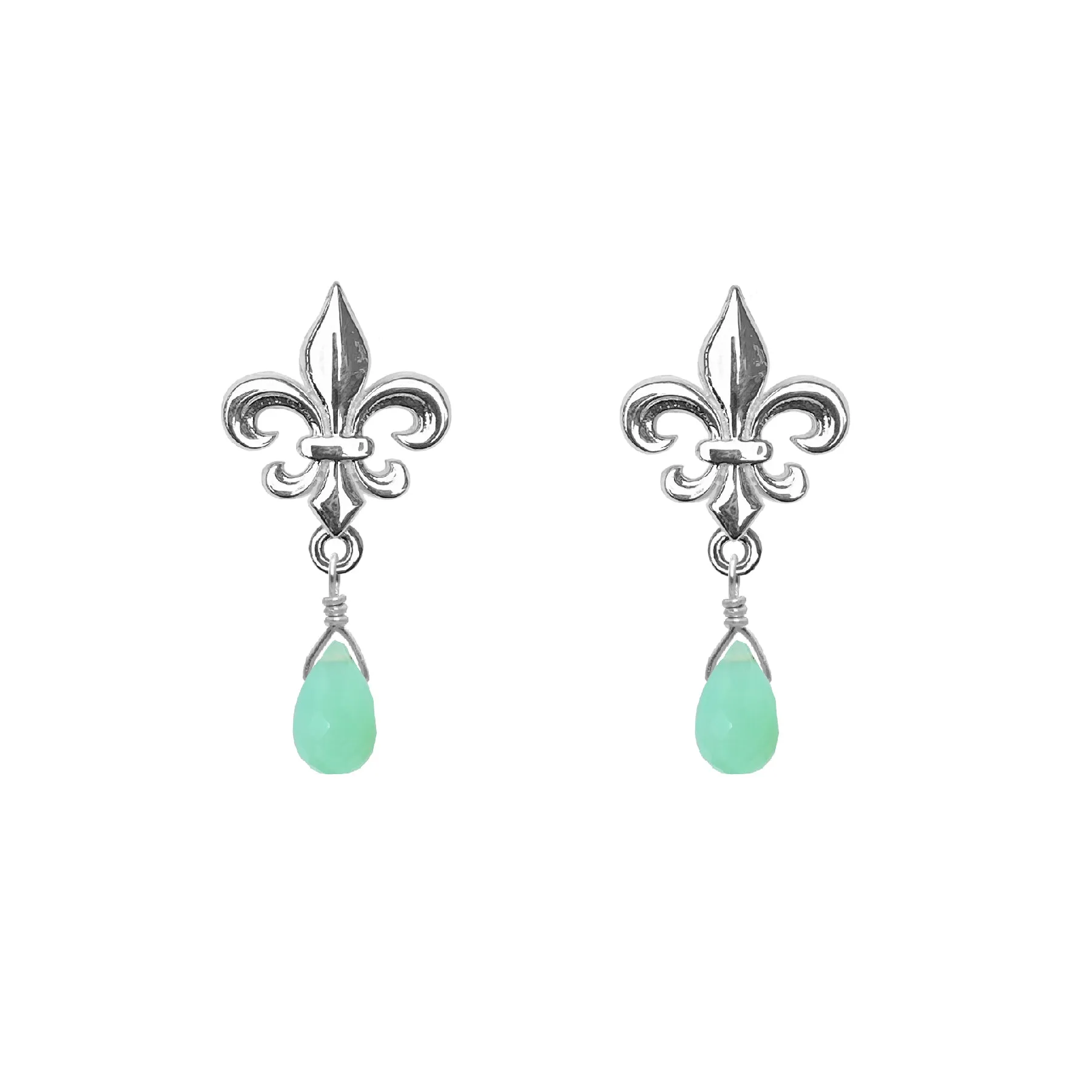 Medium Fleur de Lis Gemstone Post Earrings