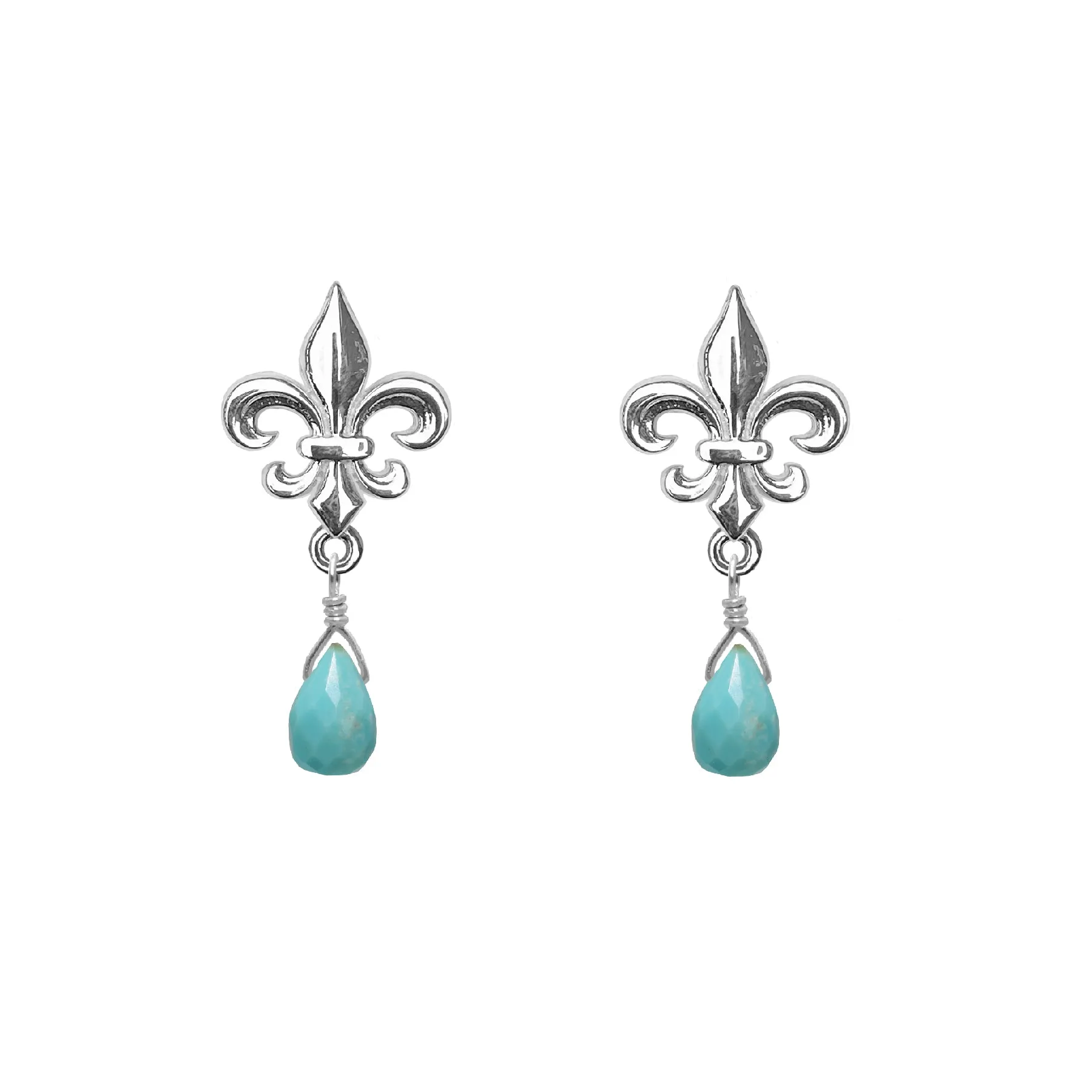 Medium Fleur de Lis Gemstone Post Earrings