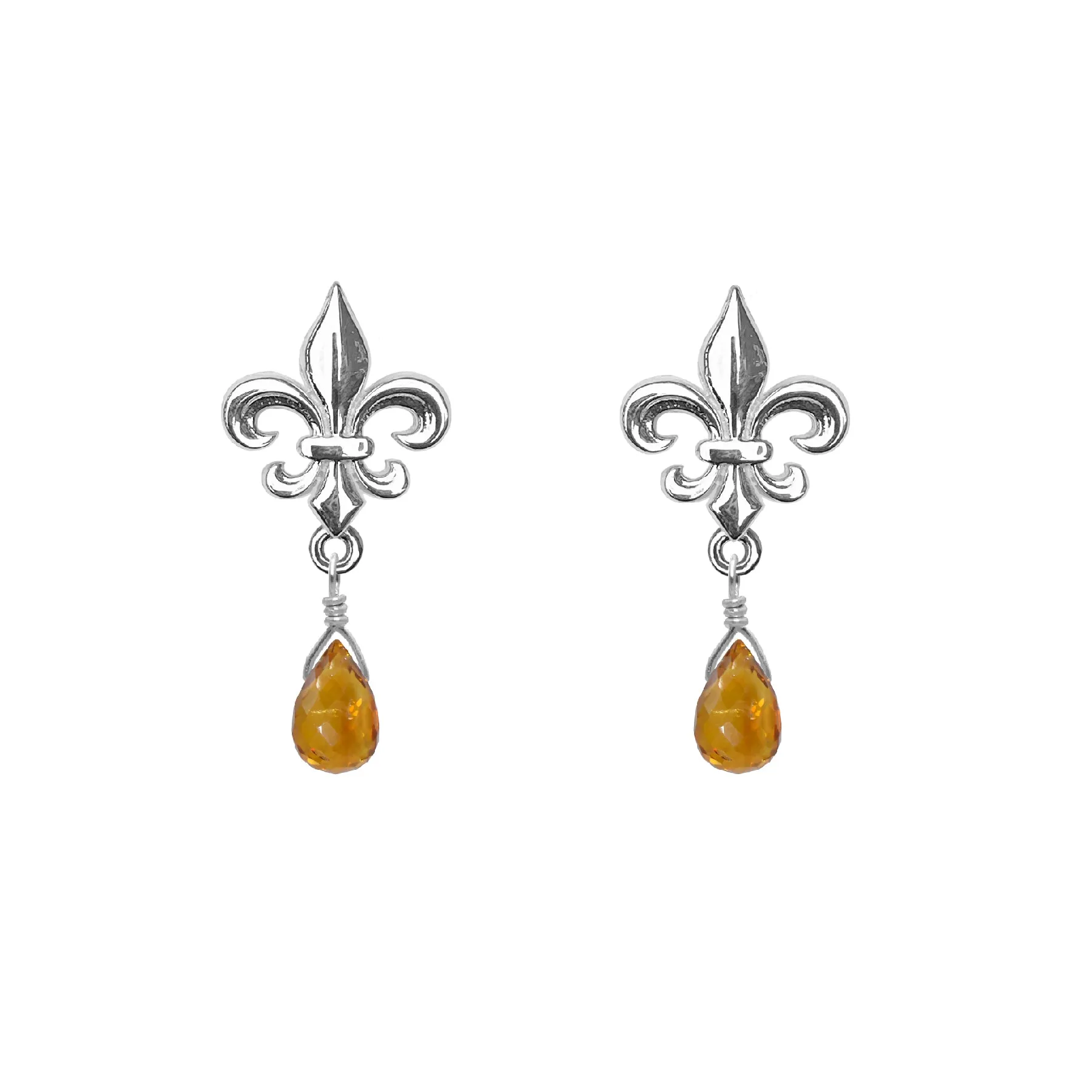 Medium Fleur de Lis Gemstone Post Earrings