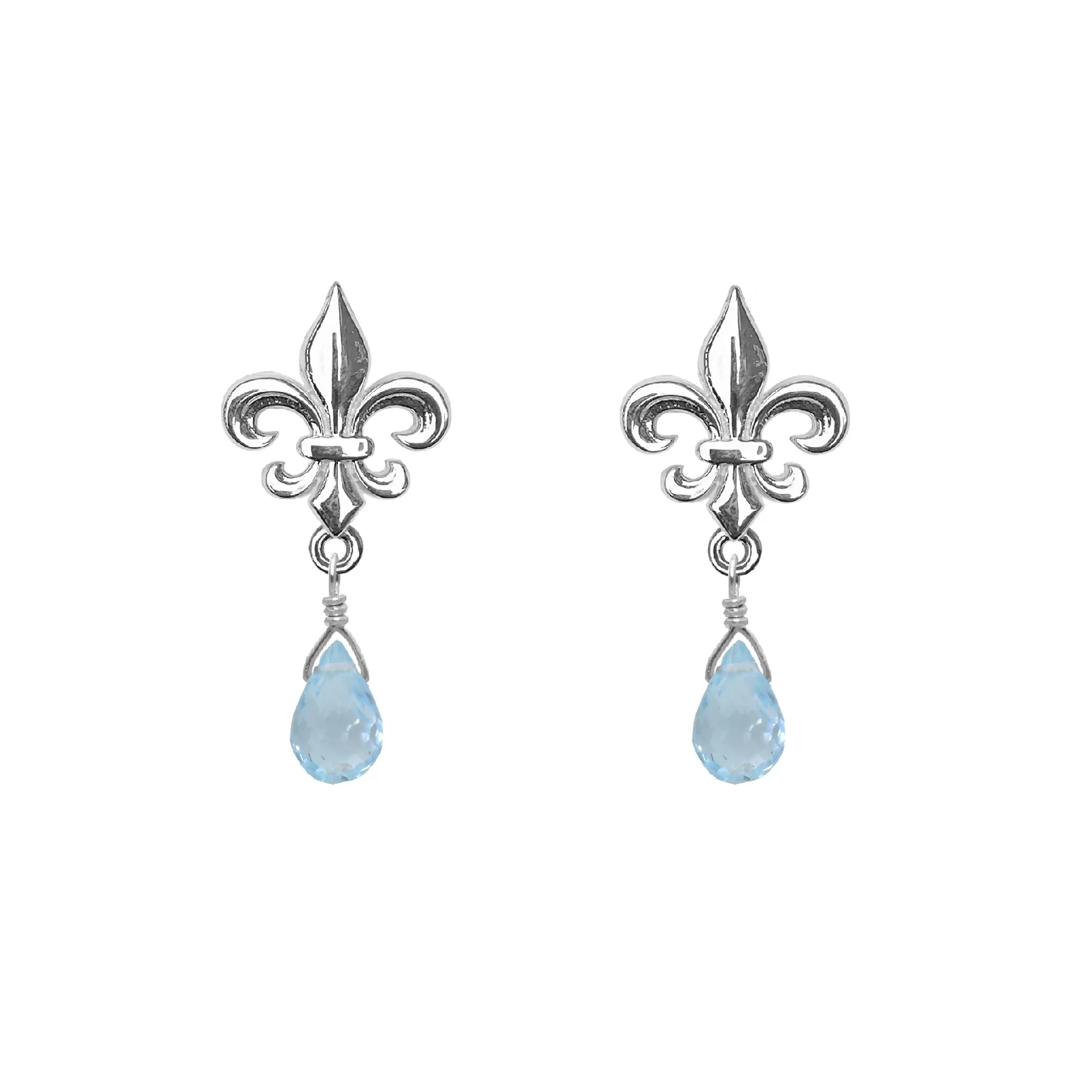 Medium Fleur de Lis Gemstone Post Earrings