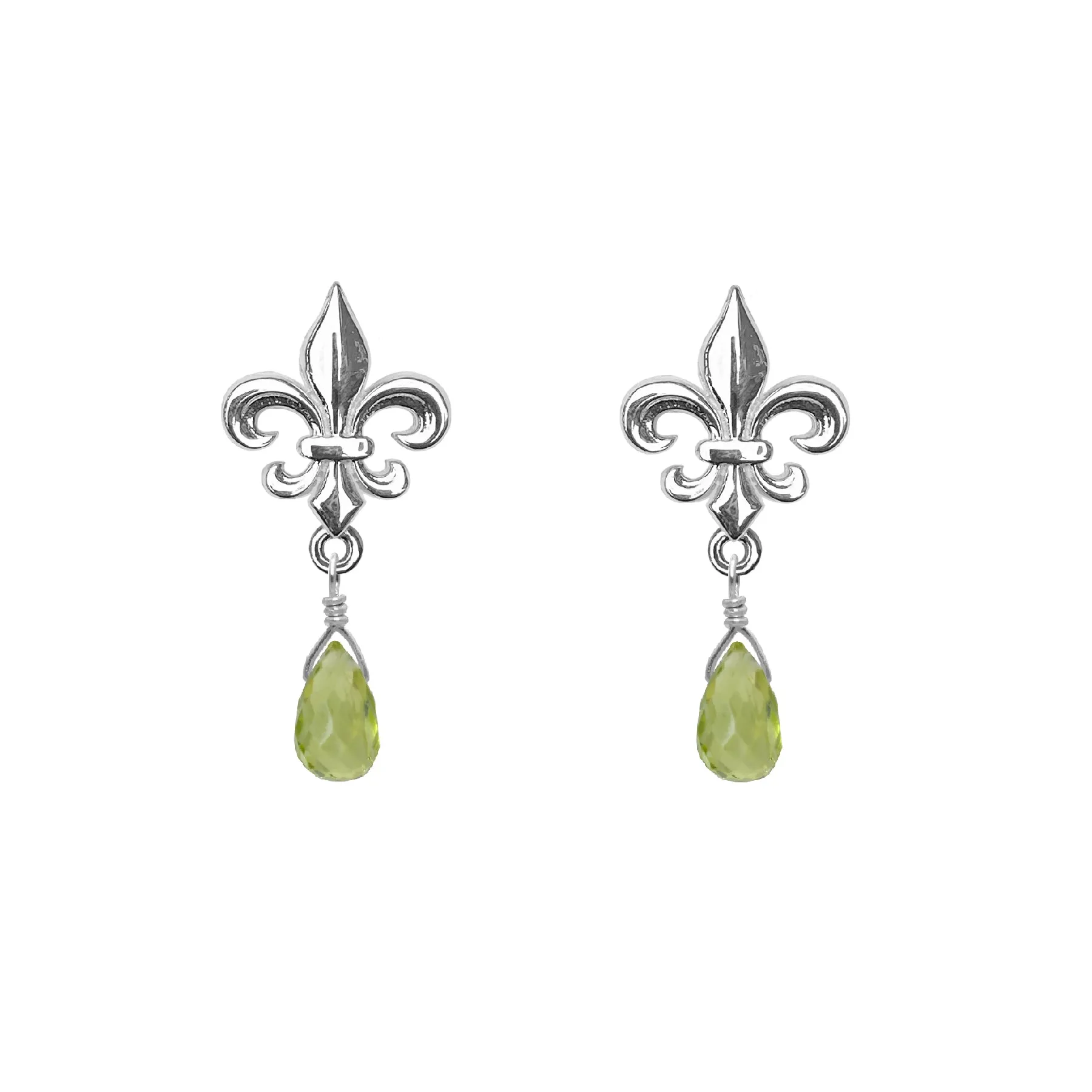 Medium Fleur de Lis Gemstone Post Earrings