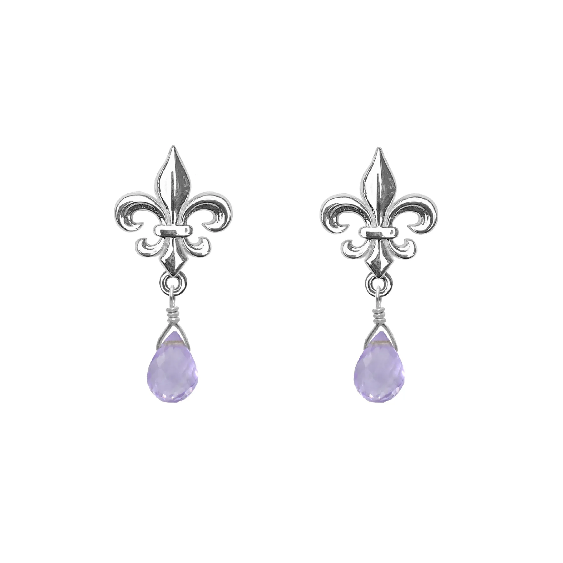 Medium Fleur de Lis Gemstone Post Earrings