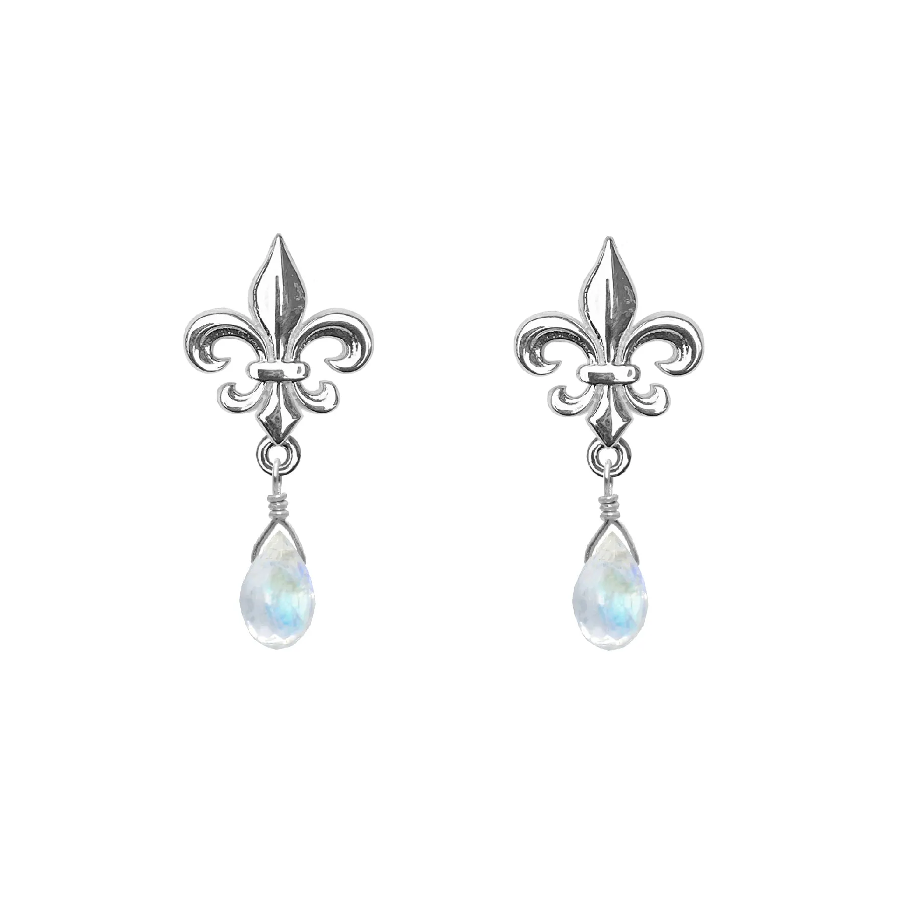 Medium Fleur de Lis Gemstone Post Earrings