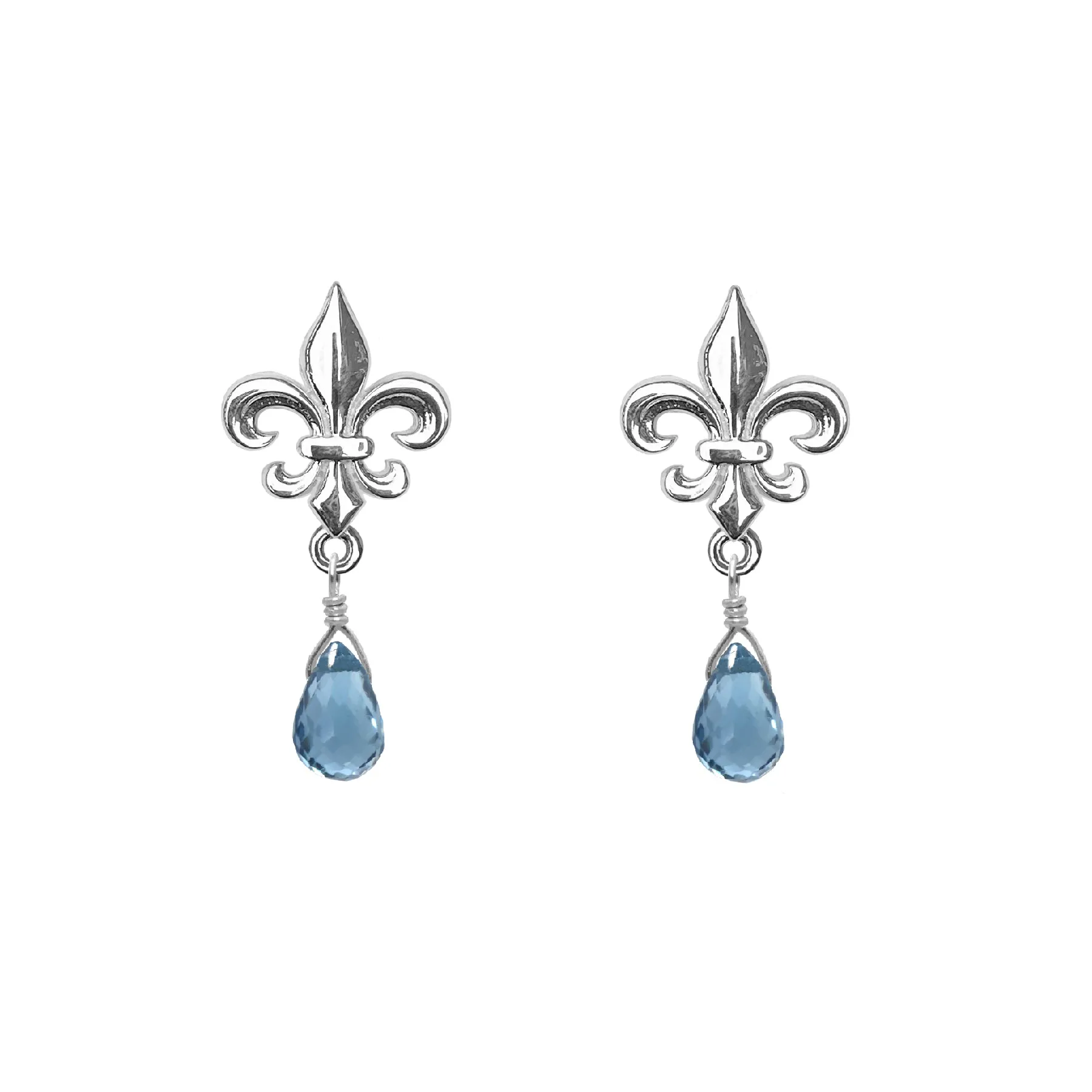 Medium Fleur de Lis Gemstone Post Earrings