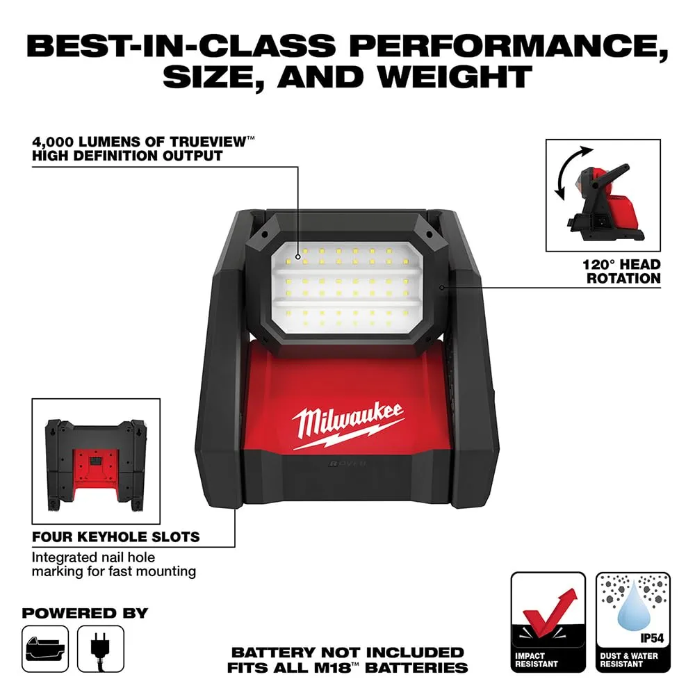 Open Box -  Milwaukee M18 GEN-2 18-Volt Lithium-Ion Cordless 4000 Lumens ROVER LED AC/DC Flood Light (Tool-Only)