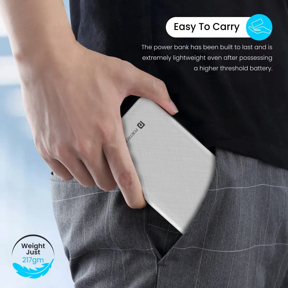 Portronics Power Brick II 10000 mAh,2.4A 12w Slim Power Bank with Dual USB Output Port for iPhone, Anrdoid & Other Devices.(White)