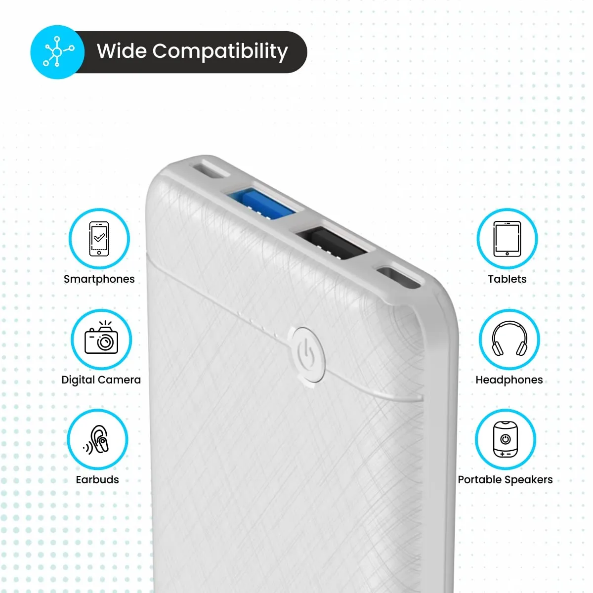 Portronics Power Brick II 10000 mAh,2.4A 12w Slim Power Bank with Dual USB Output Port for iPhone, Anrdoid & Other Devices.(White)
