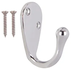 ProSource H63CH-PS Coat and Hat Hook, 22 lb, 1-Hook, 1-1/8 in Opening, Zinc, Chrome :CD: QUANTITY: 1