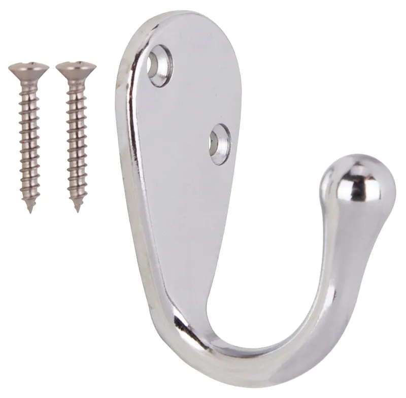 ProSource H63CH-PS Coat and Hat Hook, 22 lb, 1-Hook, 1-1/8 in Opening, Zinc, Chrome :CD: QUANTITY: 1